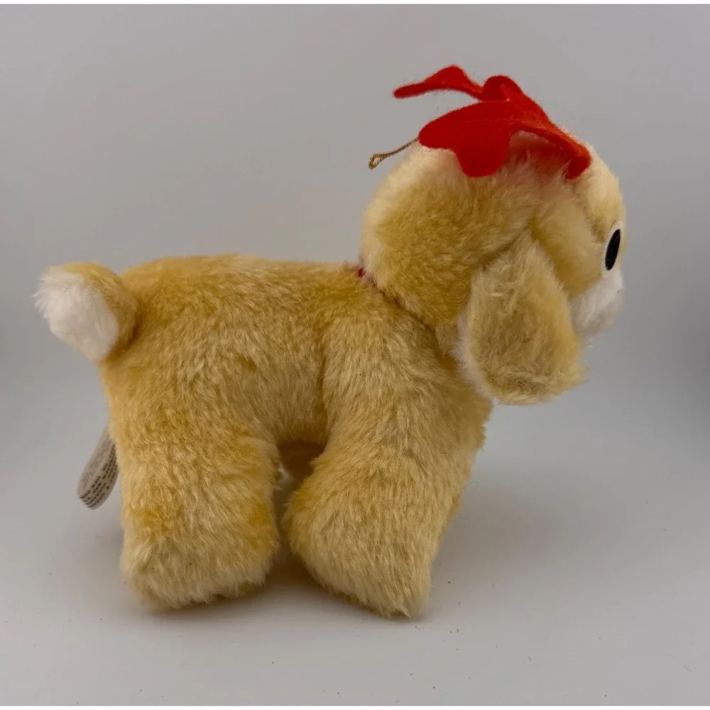 House of Lloyd Inc Plush Dog Puppy Yellow Red Bow Stuffed Animal Toy Made Taiwan